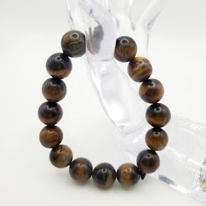 Tiger Eye Beads Stretch Bracelet Polished Shiny Multi Brown Hues Spiritual Boho